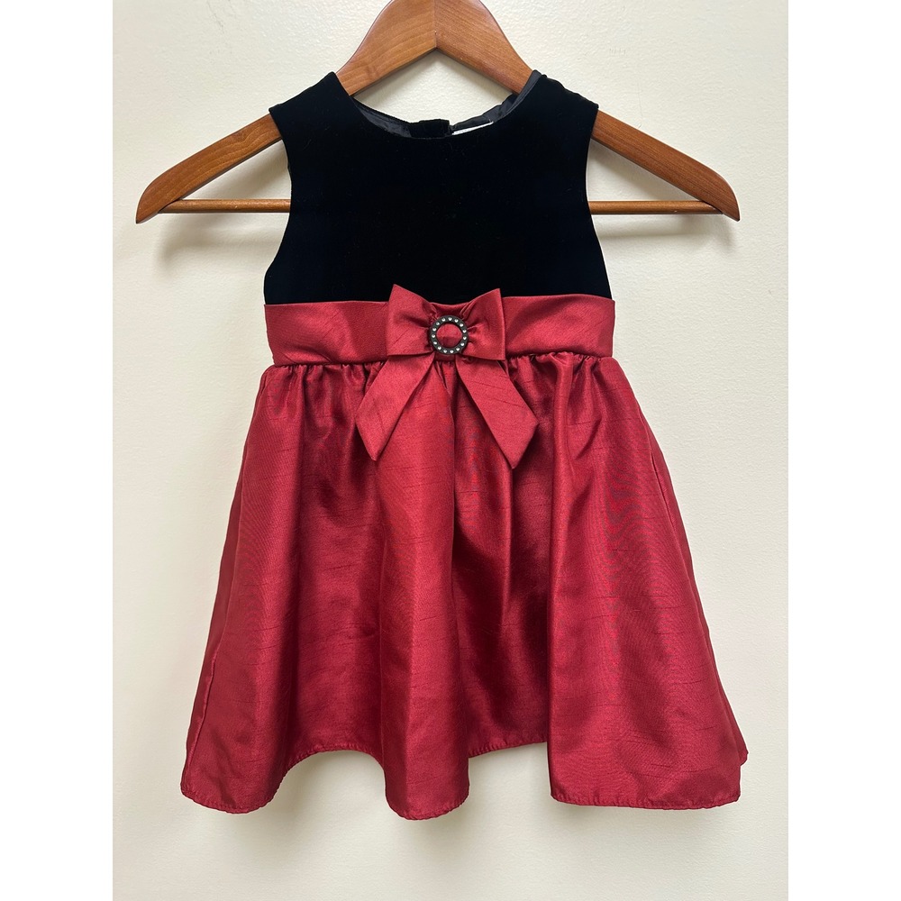 Perfectly Dressed Toddler Girls Black Velvet Red Shantung Holiday Dress 3T
